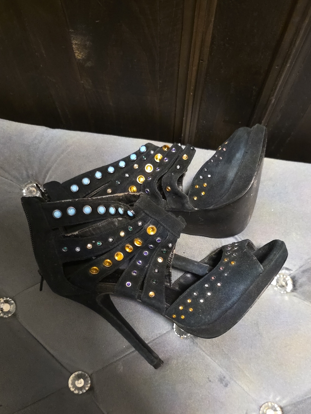 Aldo Black Suede Studded Platform Heels